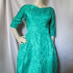 SALE Vintage Emerald Green Brocade Special Event Dress 1960 Era
